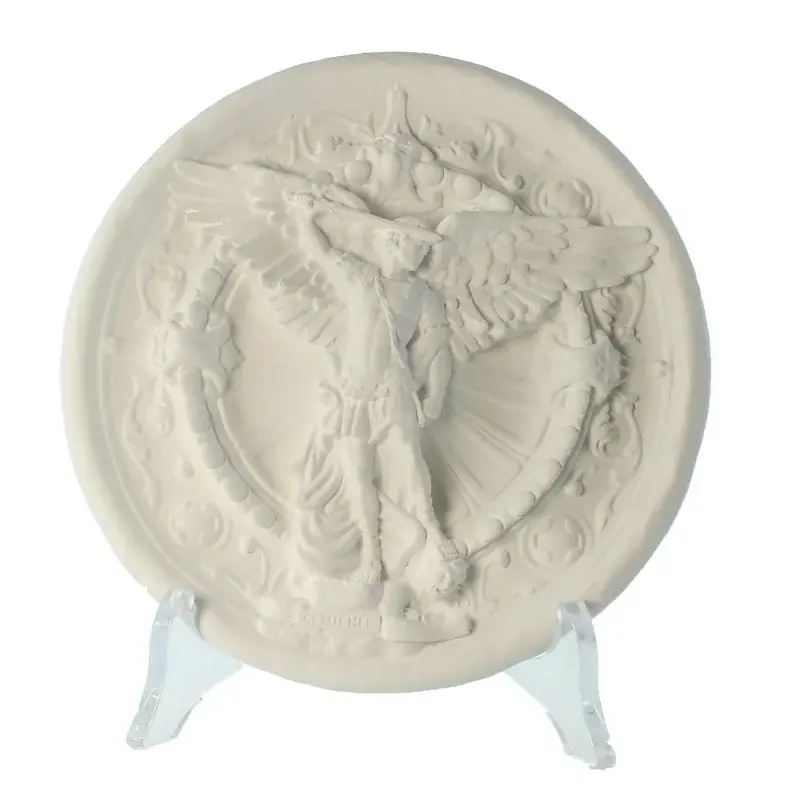 Assiette en plâtre de Saint Michel 15cm avec support