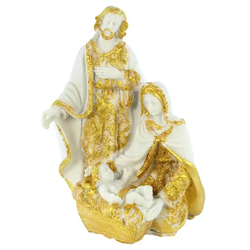 Crèche de la Sainte Famille blanche et dorée de 12cm