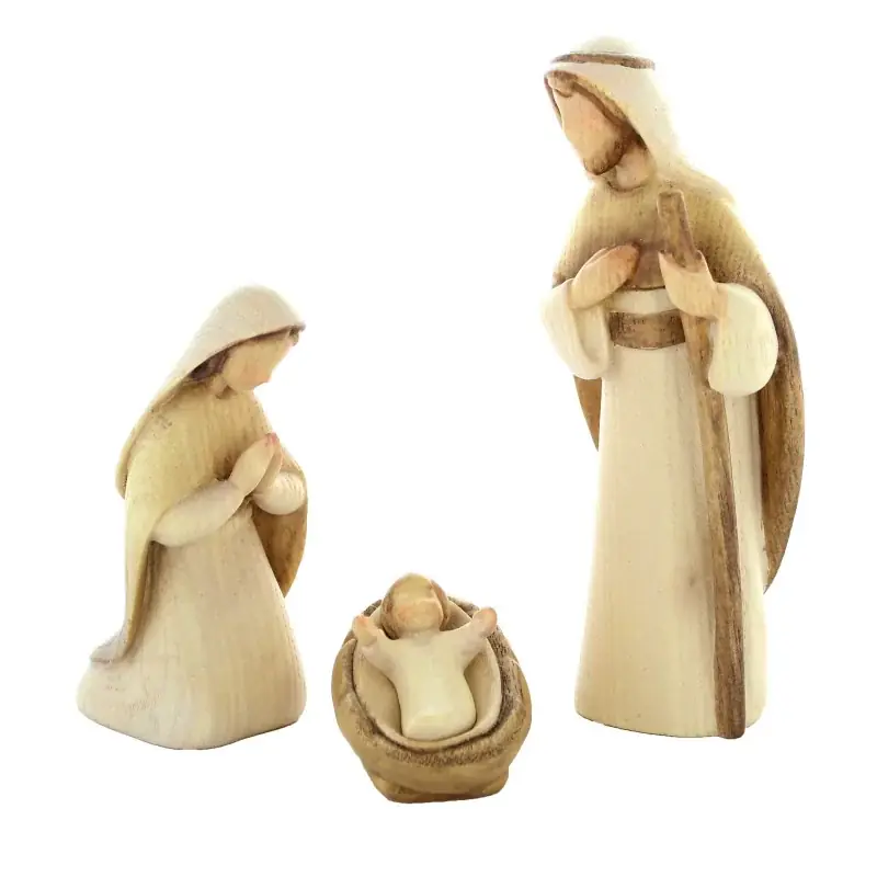 Crèche en bois coloré 3 pièces 12cm
