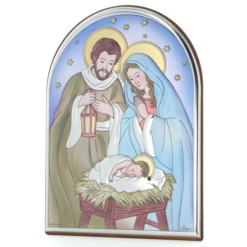 Cadre de la Sainte Famille sur plaque métal coloré 15cm