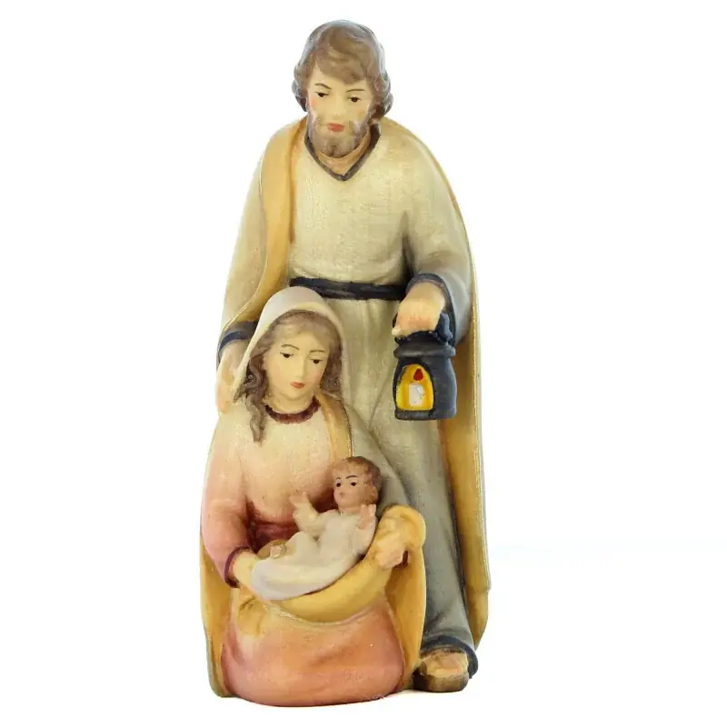 Statue de la Sainte Famille en bois colorée de 15cm