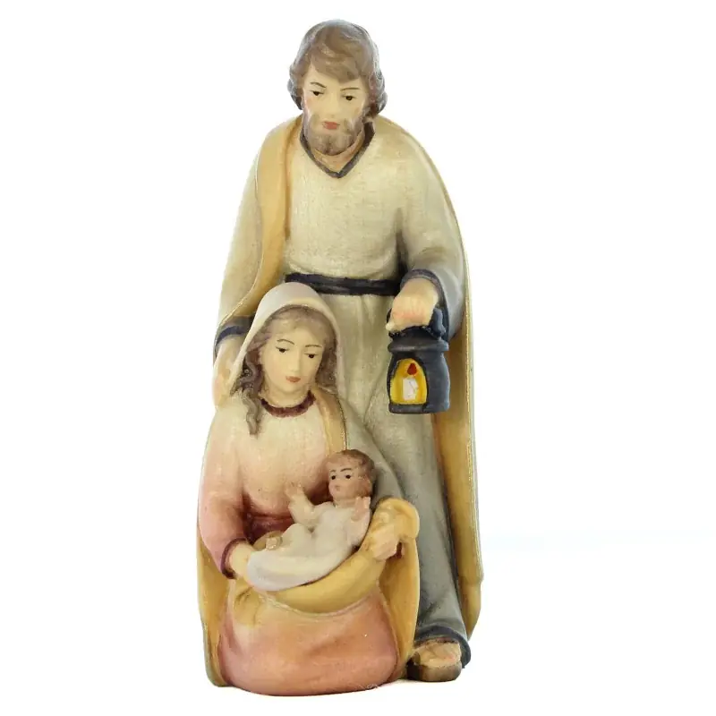 Statue de la Sainte Famille en bois d'érable coloré en 10cm