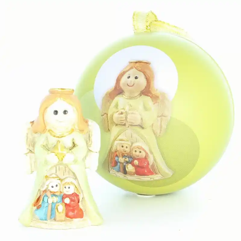 Boule de Noël avec statue ange et crèche de 5cm