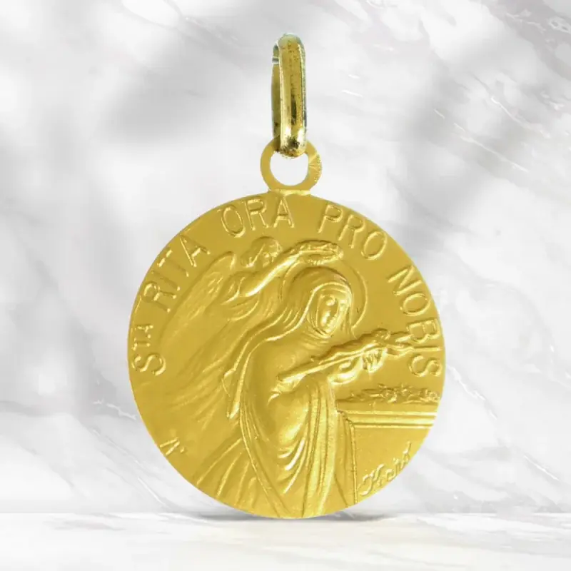 Médaille en or 18 carats de Sainte Rita 15mm