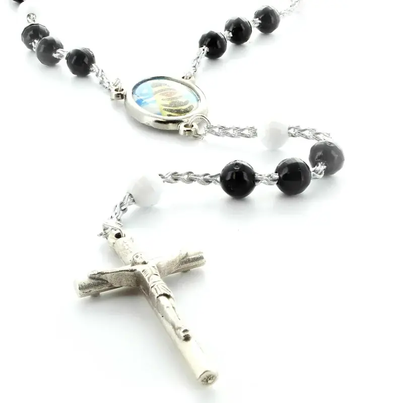 Chapelet Notre Dame de Loreto en résine noir et blanc