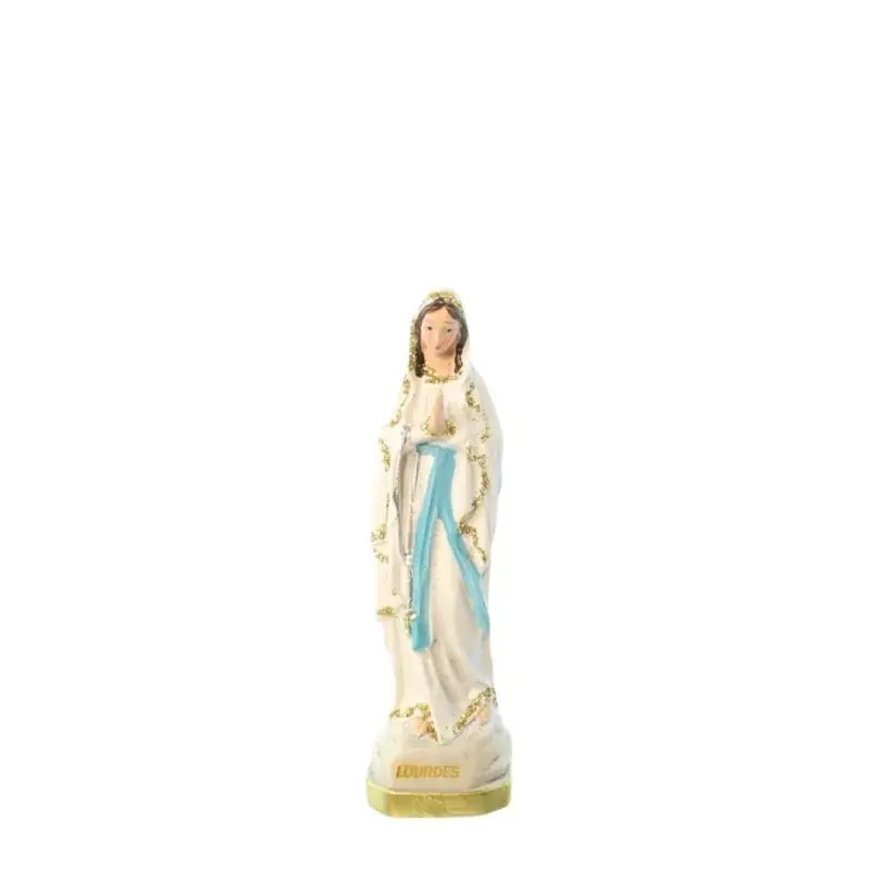Statue Notre Dame de Lourdes 10 cm en résine colorée avec paillettes dorées