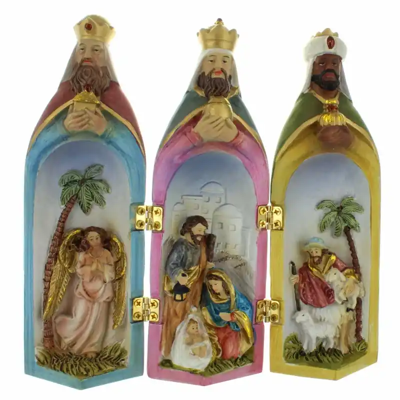 Statue triptyque de la Nativité avec les 3 Rois Mages 14cm