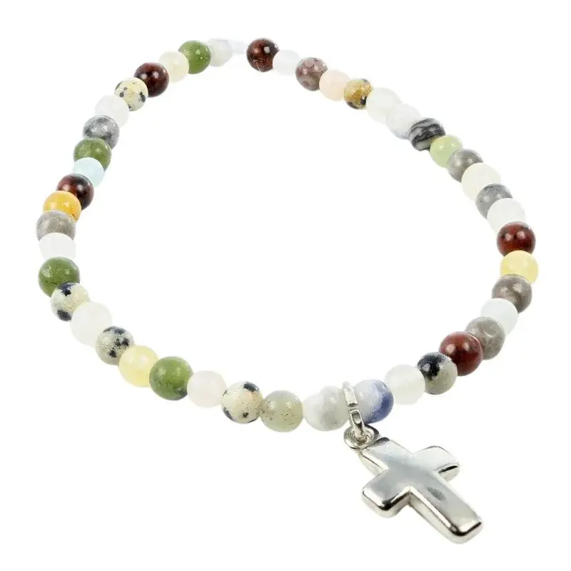 Bracelet élastique en pierres naturelles et croix