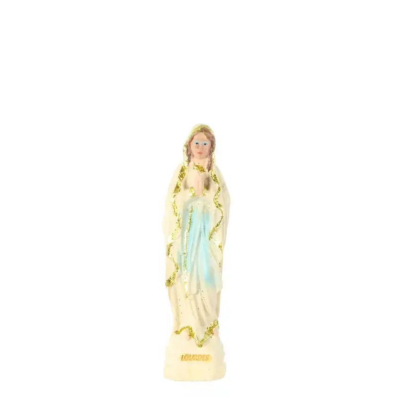 Statue de la Vierge Marie en résine imitation bois avec paillettes dorées 6cm