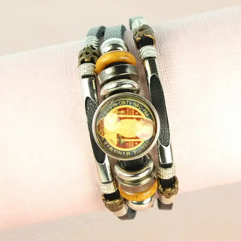 Bracelet de Saint Benoît lumineux en similicuir et métal