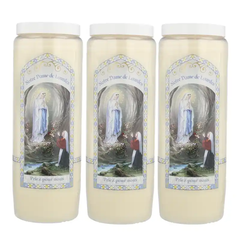 3 Bougies Neuvaine de Notre Dame de Lourdes avec prières au dos
