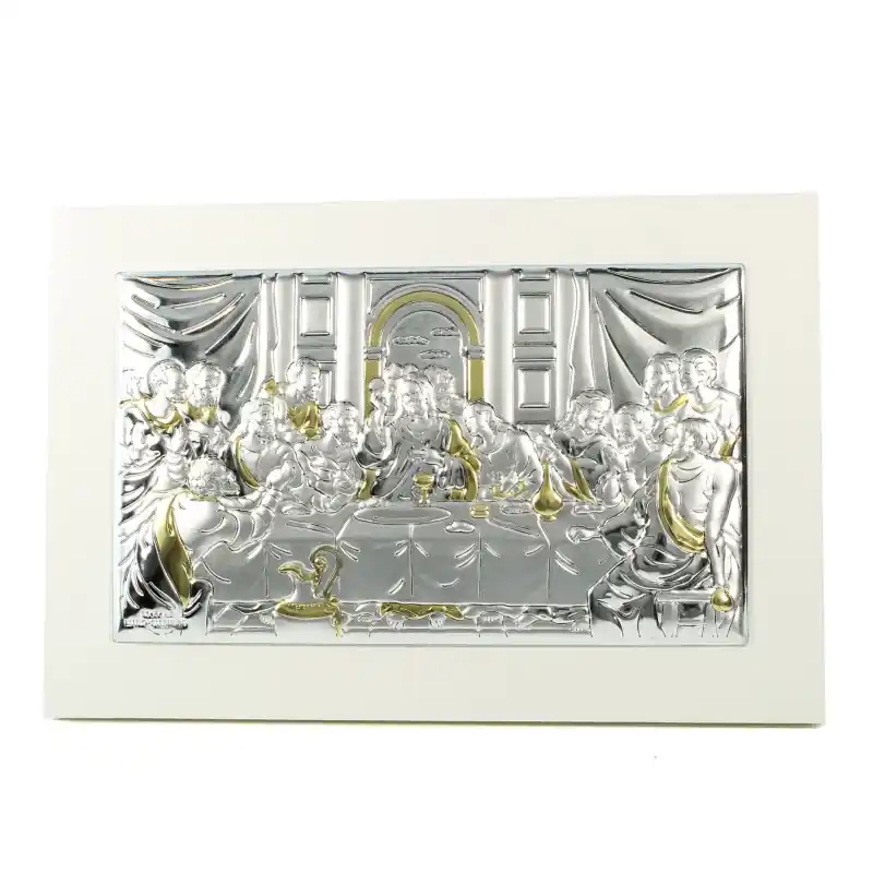 Cadre de la Cène plaque argenté sur bois 9x13cm