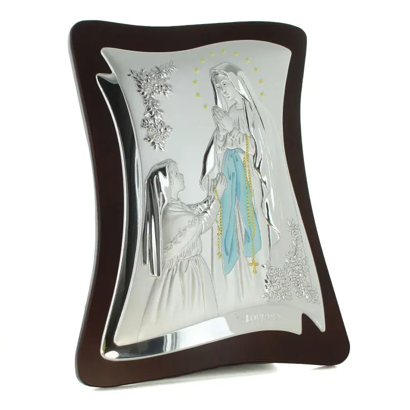 Cadre de l'Apparition sur plaque argentée et bois 34cm
