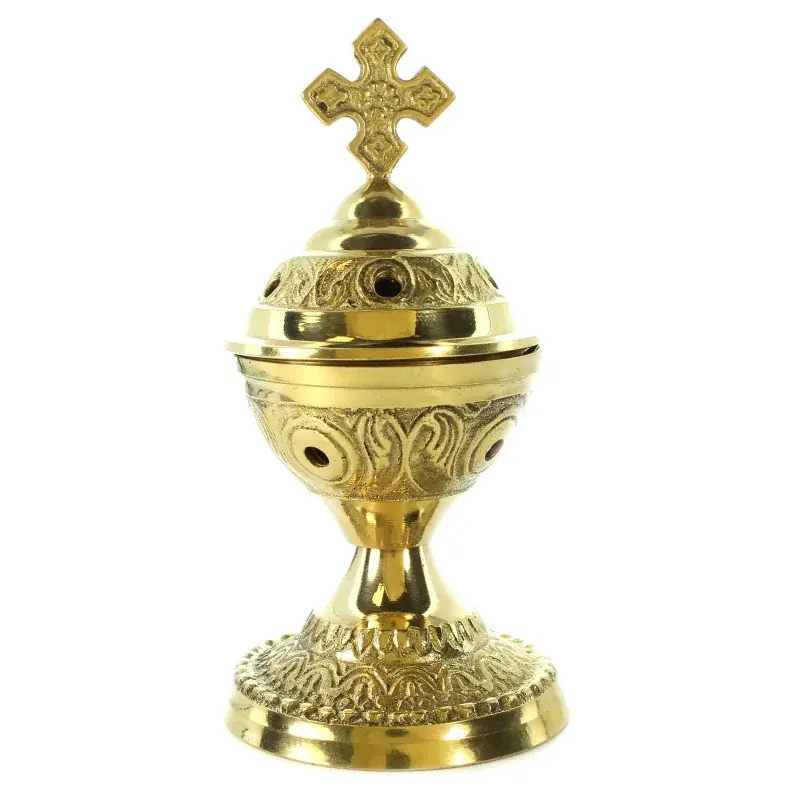 Brûle encens en laiton avec croix et poignée de13cm