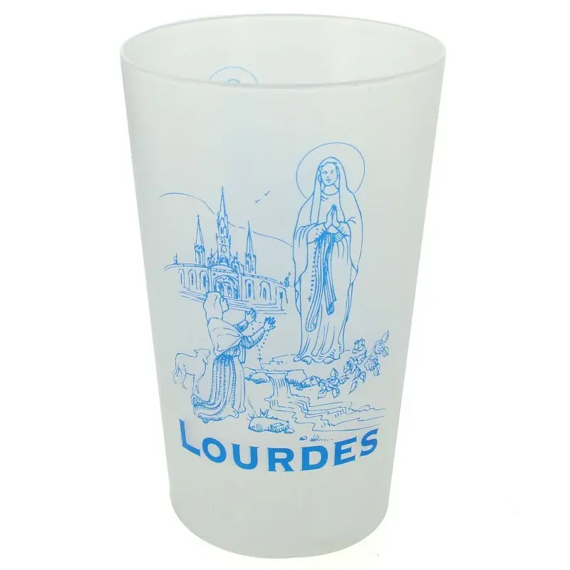 Gobelet en plastique décoré de l'Apparition de Lourdes