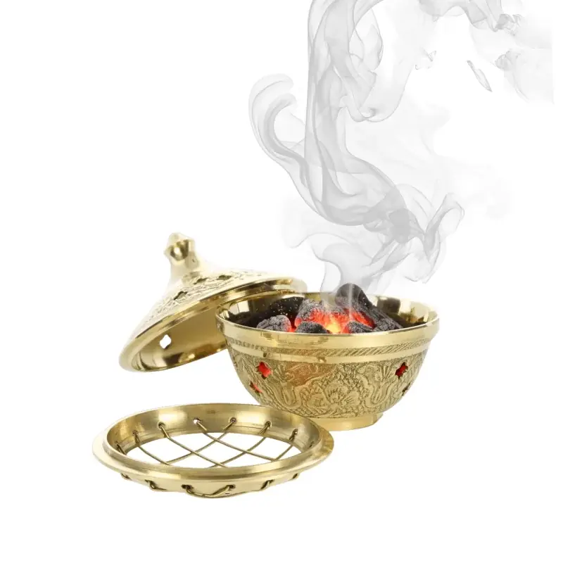 Brûle encens en laiton ciselé avec grille de 8cm