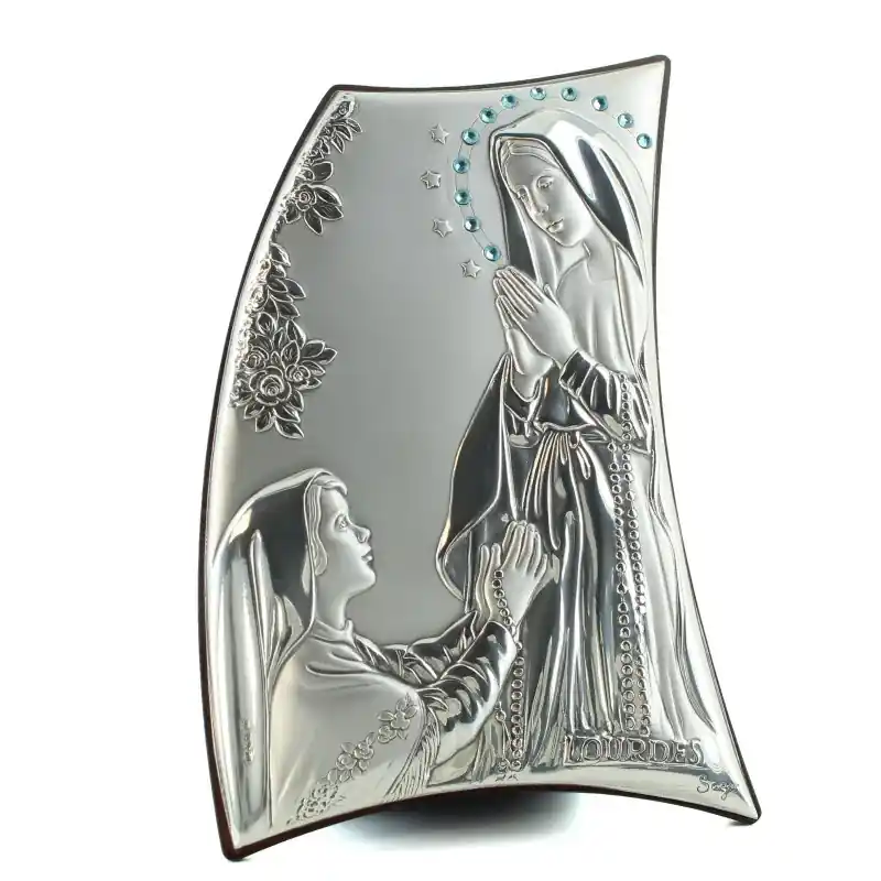Cadre de l'Apparition avec strass argenté sur bois de 20x13cm