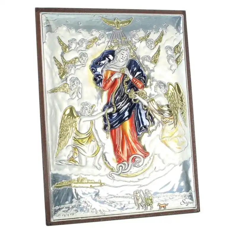 Cadre de Marie qui Défait les Noeuds en métal argenté et bois 8x11cm