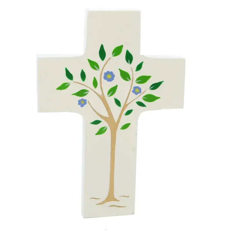 Croix pour enfant blanche Arbre de Vie 12 cm