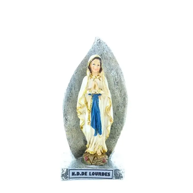 Statue de Notre Dame de Lourdes en résine colorée avec socle argenté 13cm