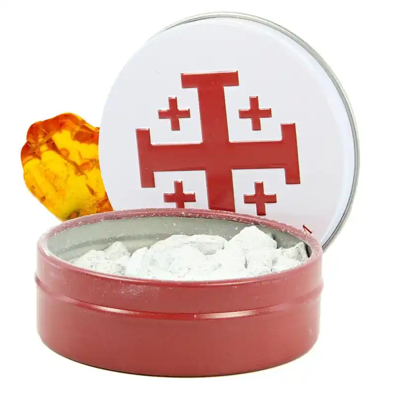 Encens religieux fragrance Ambre 30g en grains avec boîte métallique