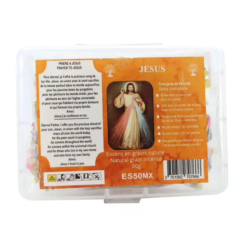 Encens Naturel en Grains de Jésus Miséricodieux avec prière - Boîte 50g