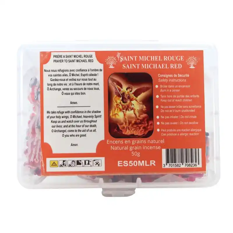 Encens Naturel en Grains de Saint Michel Rouge avec prière - Boîte 50g