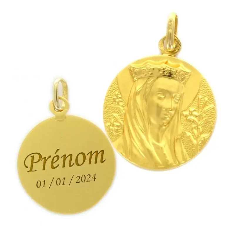 Médaille de la Vierge Couronnée en or 18 carats - Gravure Offerte - 20 mm