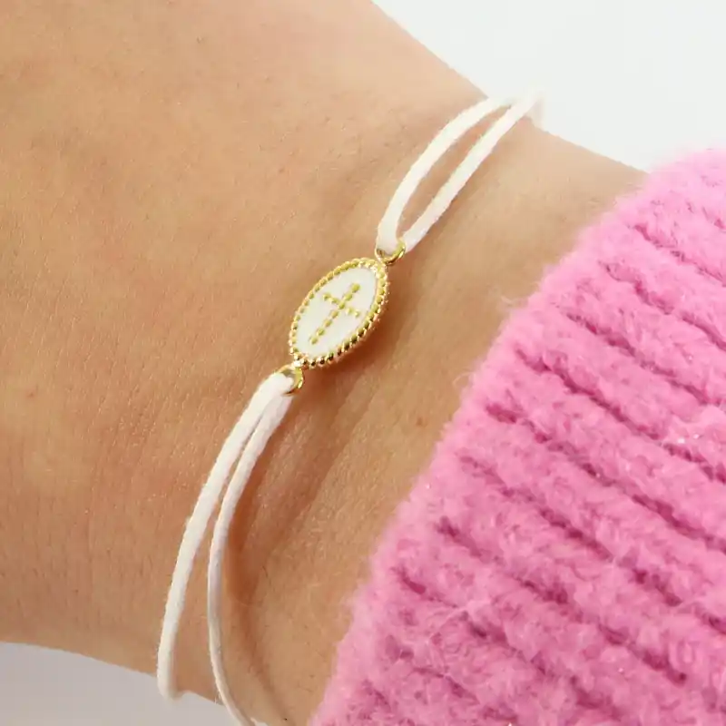 Bracelet médaille en plaqué or de la croix en couleur