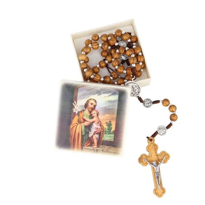 Chapelet de Saint Joseph en bois et métal avec sa boite