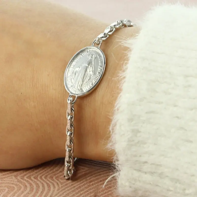 Bracelet ajustable en argent avec Médaille Miraculeuse
