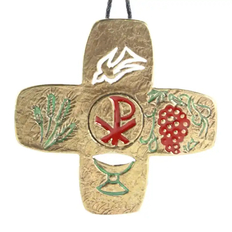 Croix de Communion en Bronze peint avec 4 symboles 7cm