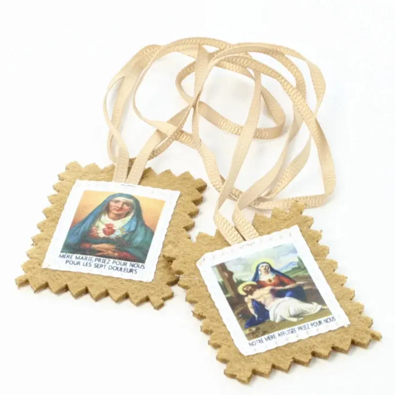 Collier scapulaire des 7 douleurs de la Vierge Marie en tissu avec explication et prière