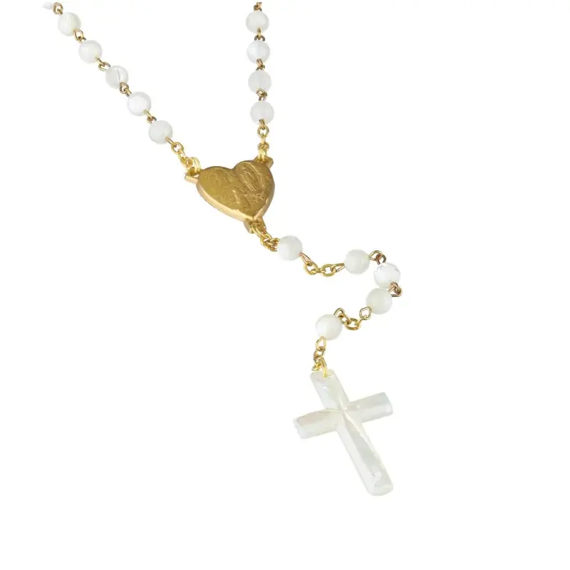 Chapelet en nacre avec coeur de l'Apparitionn de Lourdes doré