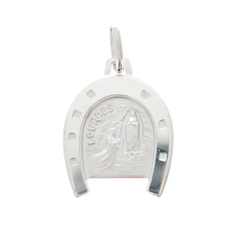 Médaille en Argent de l'Apparition de Lourdes dans un fer à cheval avec Gravure Personnalisée