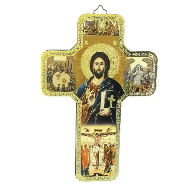 Croix Pantocrate Style Byzantin en bois avec dorure