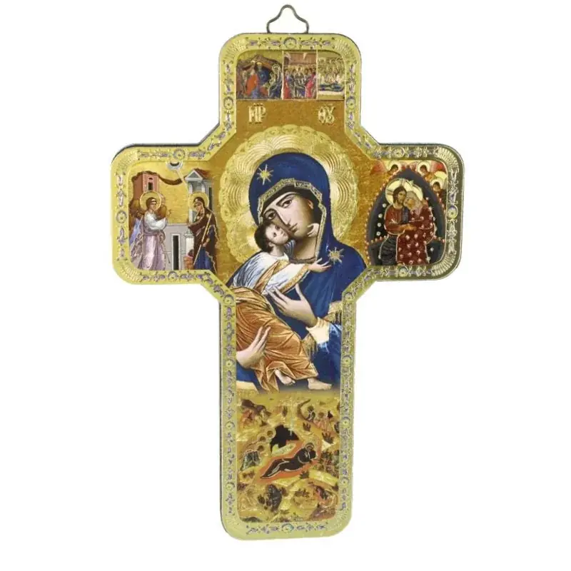Croix du Perpetuel Secours Style Byzantin en bois avec dorure