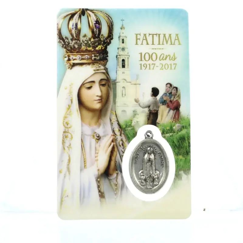 Carte de prière de la Vierge de Fatima avec médaille