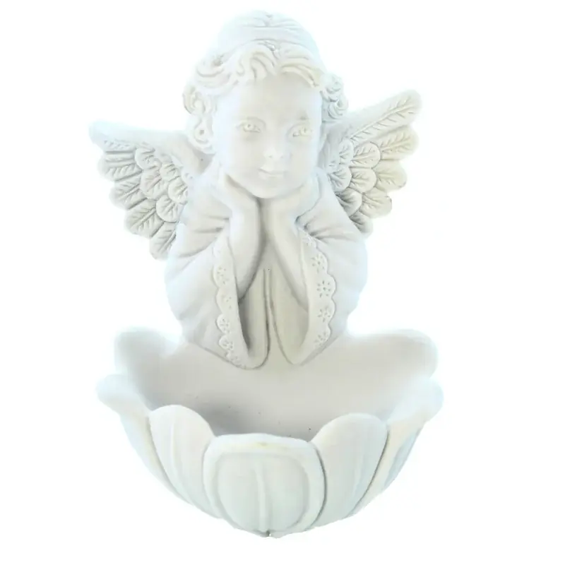 Bénitier Ange Souriant - Résine blanche 15cm