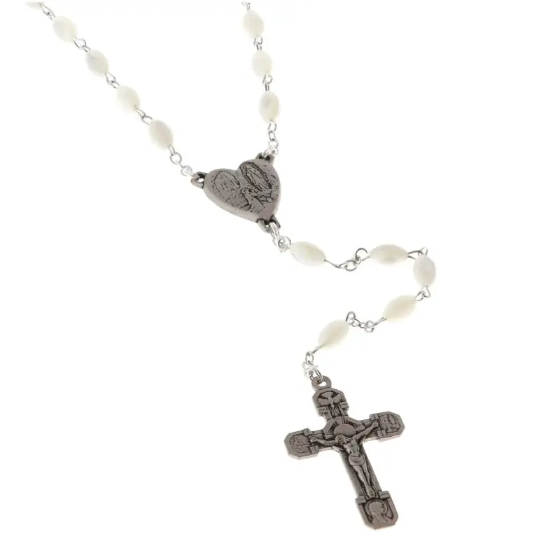 Chapelet en nacre perle ovale 5x8mm coeur argenté Notre-Dame de Lourdes