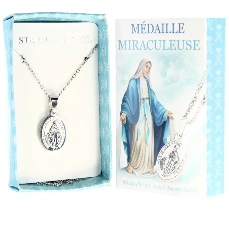 Collier avec Médaille Miraculeuse en Acier inoxydable et sa boite imagée