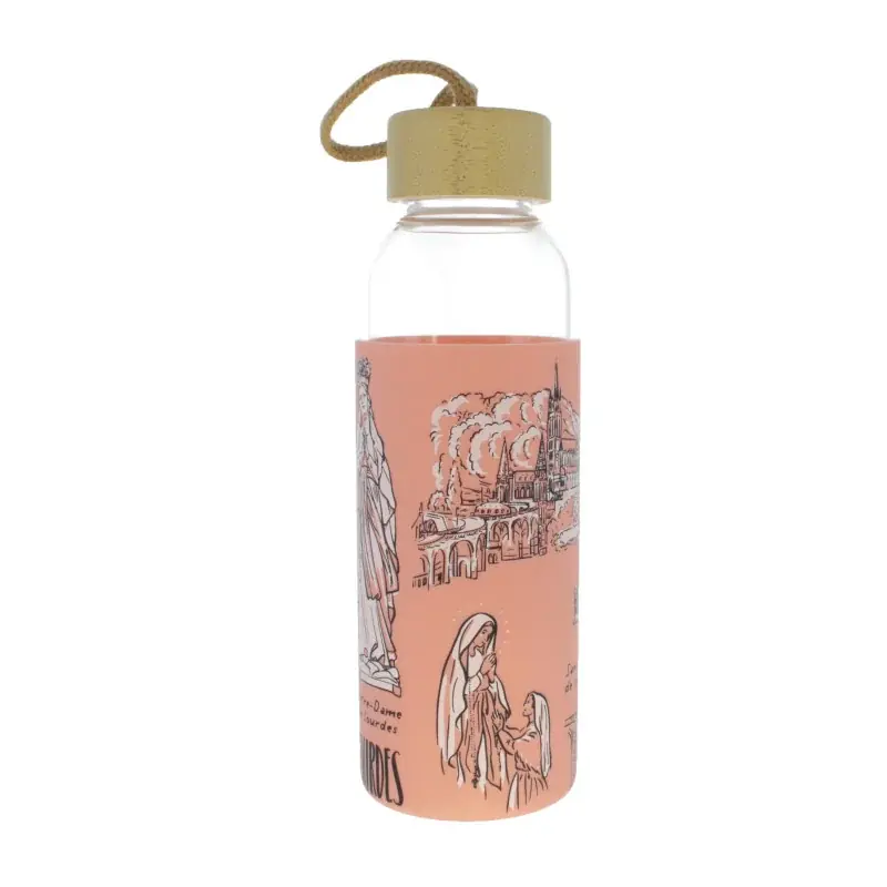 Gourde en verre remplie d'Eau de Lourdes