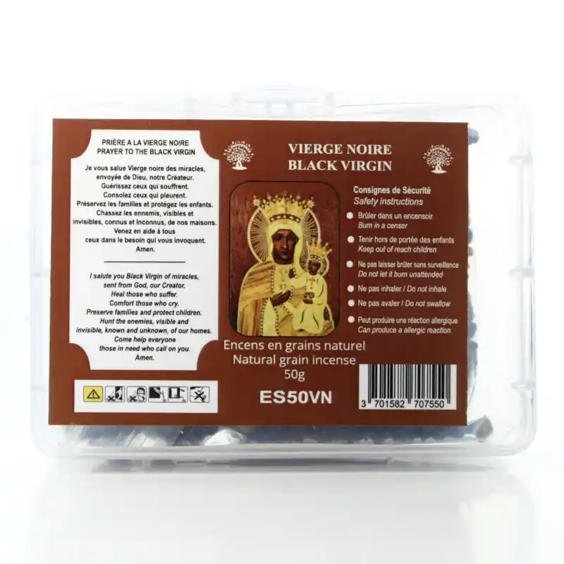 Encens Naturel en Grains de la Vierge Noire avec prière - Boîte 50g