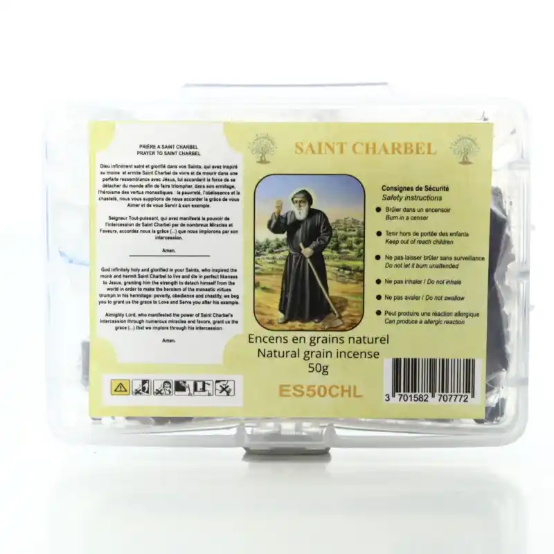 Encens Naturel en Grains Saint Charbel avec prière - Boîte 50g