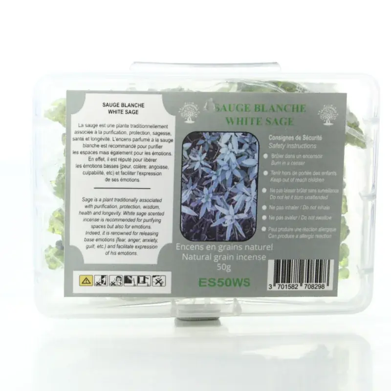 Encens Naturel en Grains Sauge Blanche - Boîte 50g