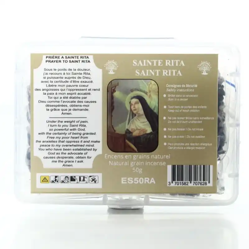 Encens Naturel en Grains de Sainte Rita avec prière - Boîte 50g