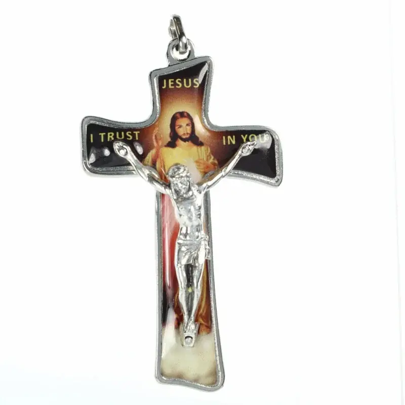 Croix Jésus Miséricordieux et Christ crucifié en métal et résine 7cm