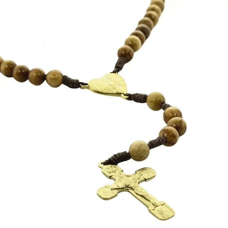 Chapelet en bois d'olivier et Coeur doré de l'Apparition