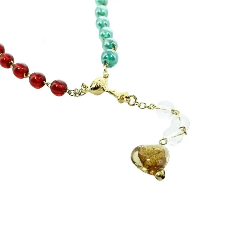 Chapelet des Disciples de Jesus en Verre Multicolore avec Coeur en Verre de Murano