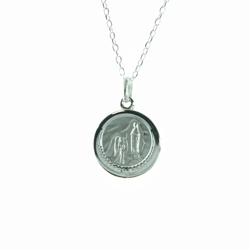Parure en argent, chaîne et médaille de l'Apparition